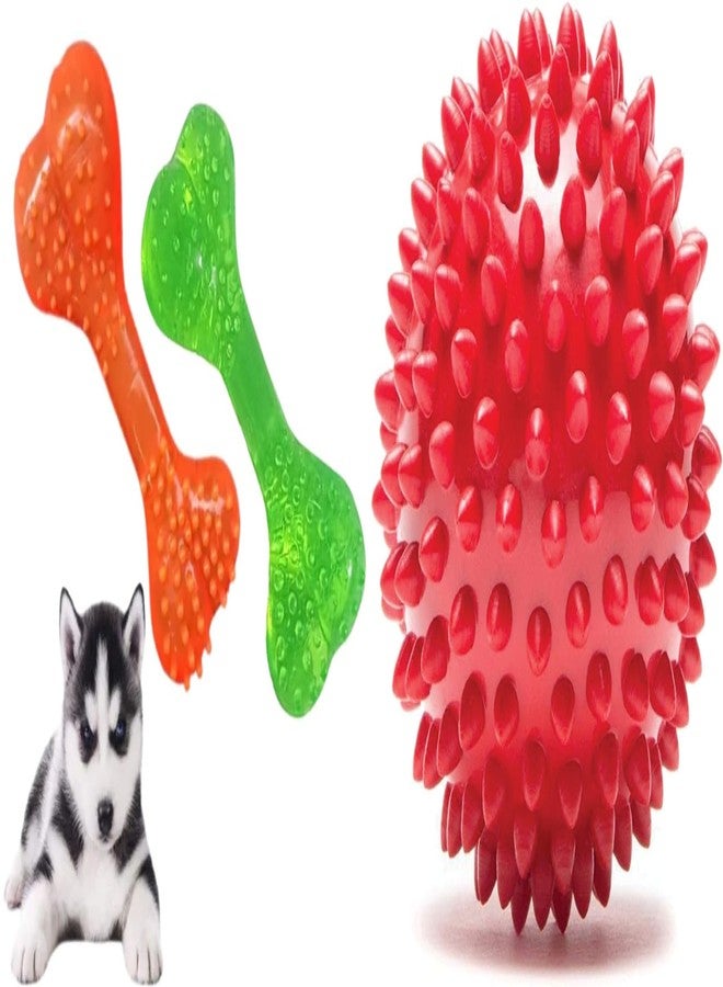 PET FUN Soft Spike Rubber Bone Chew Toy for Dogs & Puppies | Non-Toxic Dental Cleaning Natural Rubber Spiked Dog Ball 2.8" | Bouncy Chew Toy for Puppies & Small-Medium Dogs Combo of 2 - Image 1